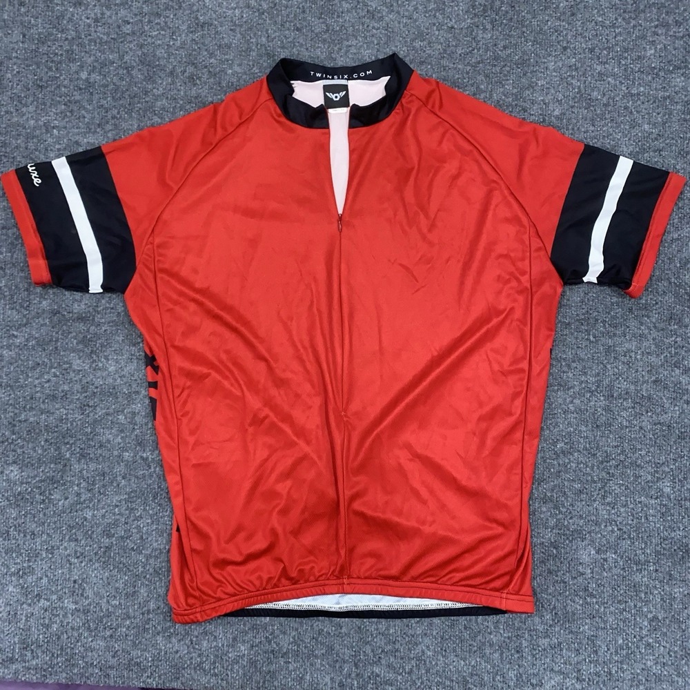 Twin Six Cycling Jersey Men XXL Red Short Sleeve 1/2 Zip Pockets Club Raglan USA